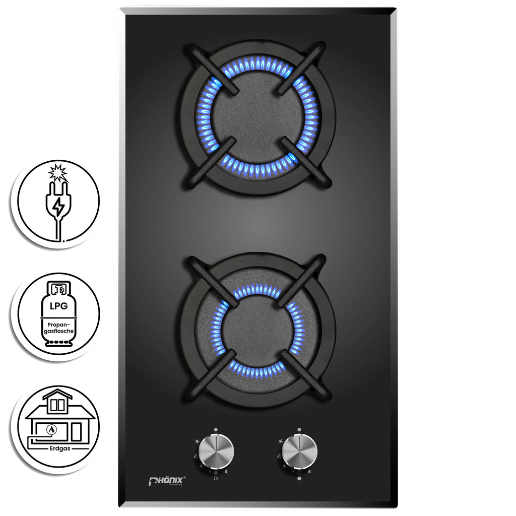Phönix Domino-GT Gaskochfeld Glas 2 flammig Autark Propan /H-Gas