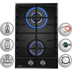 Phönix 112GBT Gaskochfeld Glas Gaskocher 2 flammig, Propan /H-Gas +Set