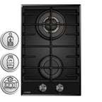 Phönix 112GBT Gaskochfeld Glas Gaskocher 2 flammig, Propan /H-Gas +Set