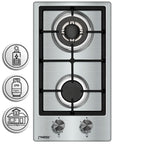 Phönix 102SBT Gaskochfeld Edelstahl Gaskocher 2 flammig, Propan /H-Gas