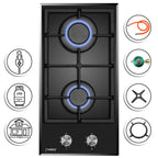 Phönix Domino-DG Gaskochfeld Glas Gaskocher 2 flammig, Propan /H-Gas