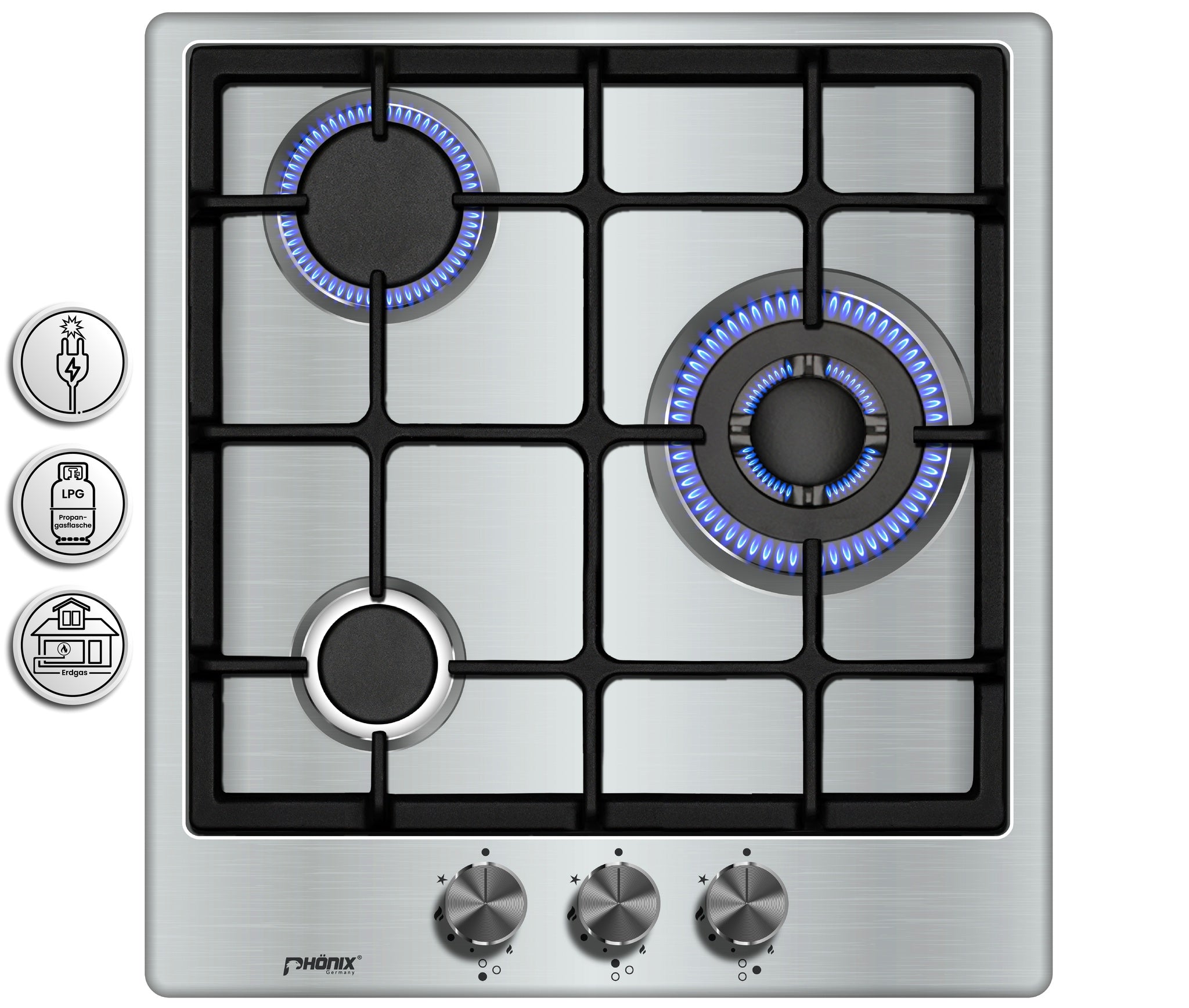 Phönix PS-450T Gaskochfeld 3 flammig Edelstahl Gaskocher
