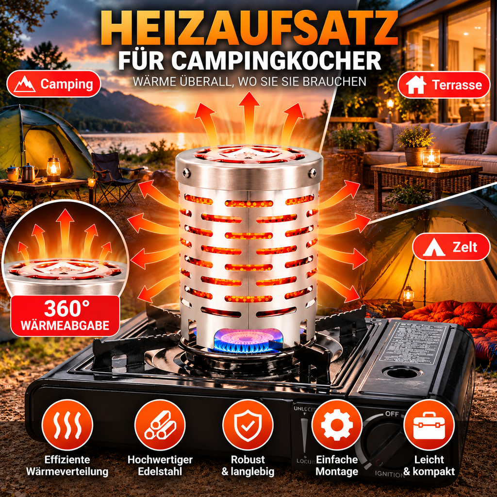 Camping-Heizaufsatz Gasheizung für Gaskocher - Wärmespender mit Griff