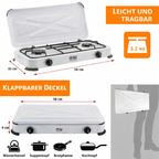 NJ-02 Propan Gaskocher 2 flammig für Camping 3,4 KW mit Deckel