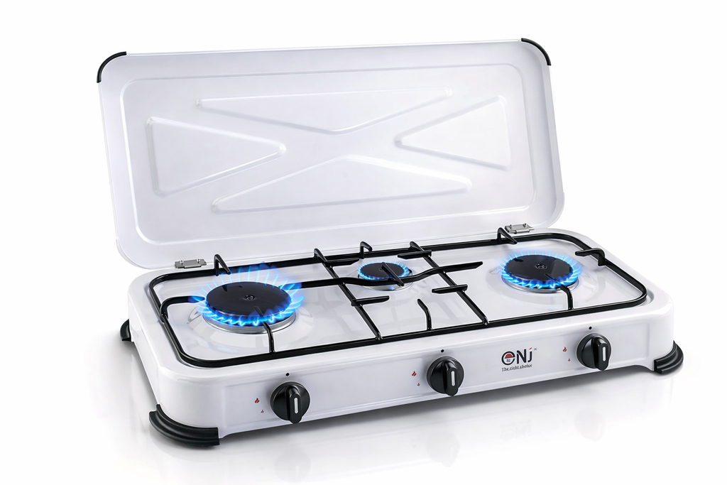 NJ-03 Gaskocher 3-flammig für Camping Propan 4,25 KW Deckel