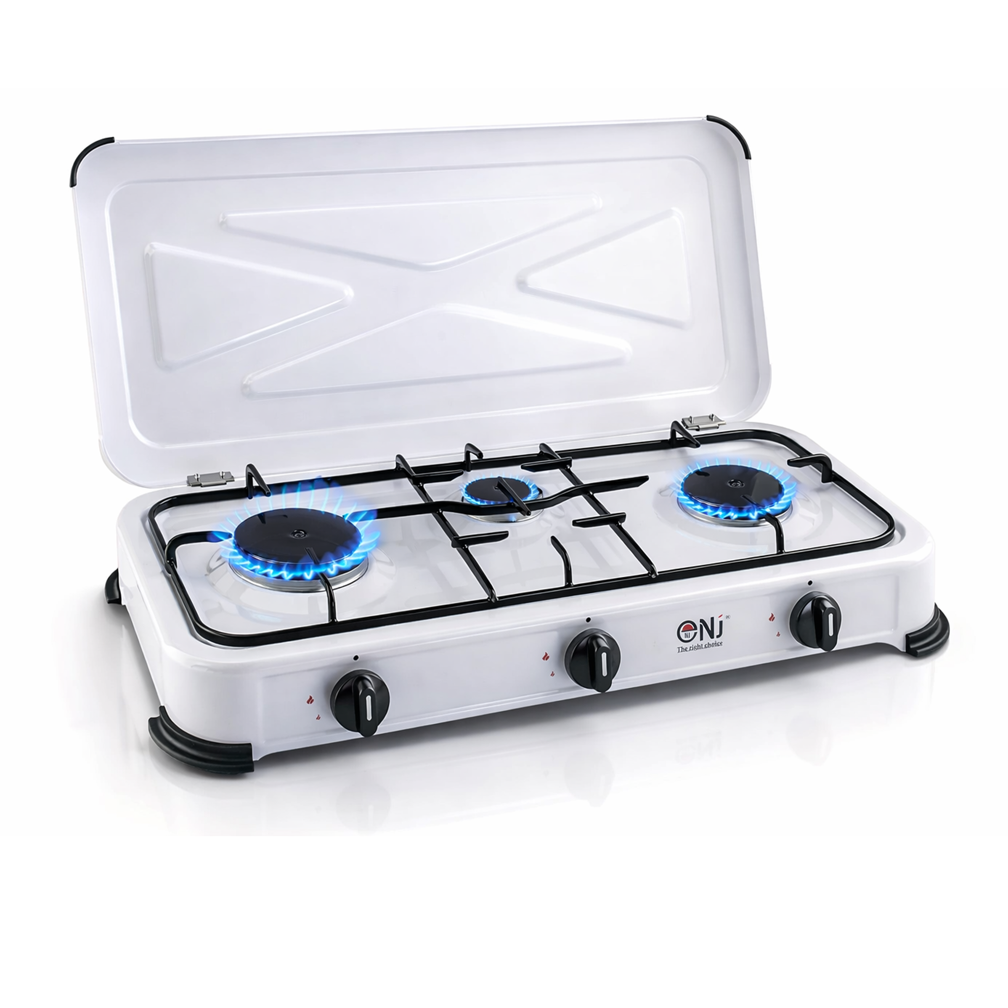 NJ-03 Gaskocher 3-flammig für Camping Propan 4,25 KW Deckel