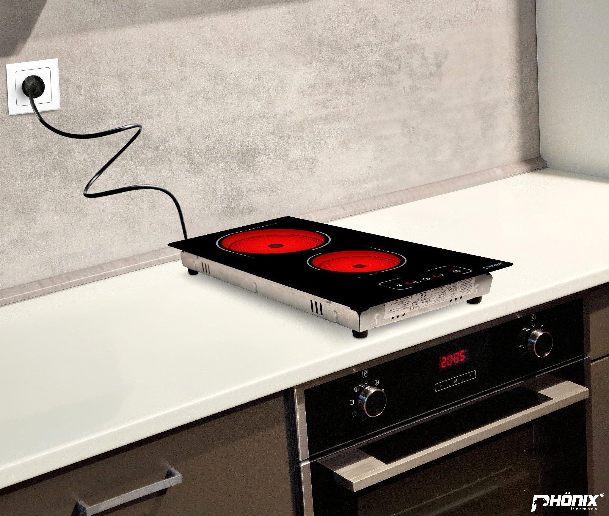 Phönix PC-302T Glaskeramikkochfeld 2 Zonen Glaskeramik Einbauherd, 9 Stufen, Timer