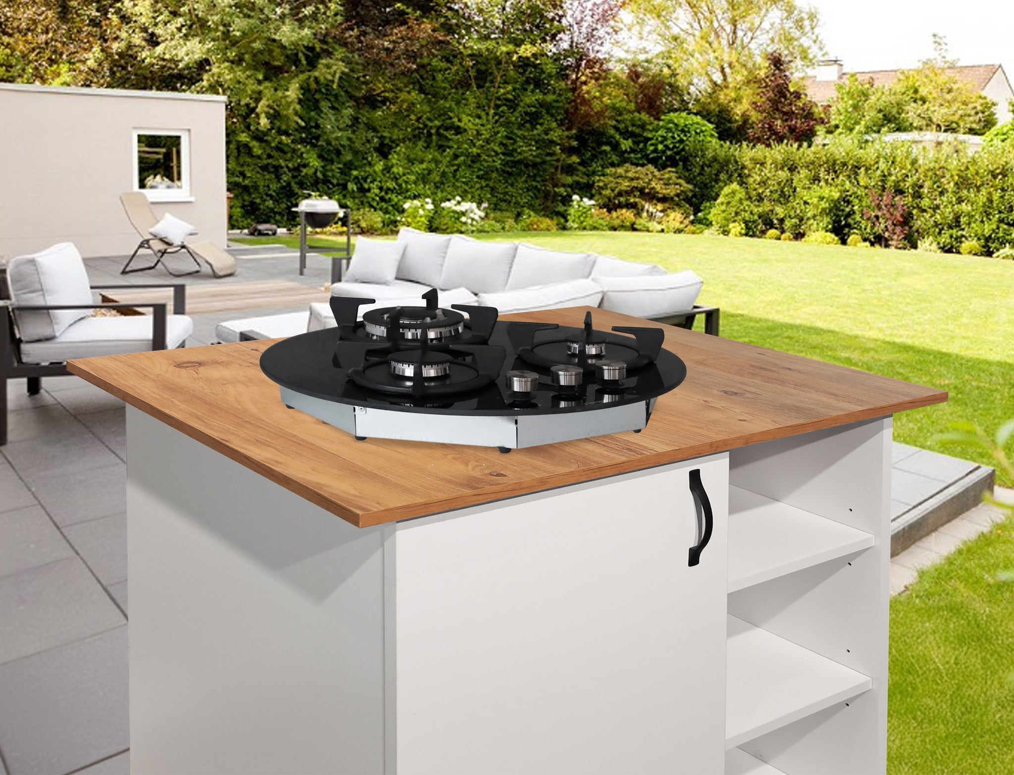 Phönix PG-603RT Gaskochfeld 3 flammig rund Gaskocher Propan /H-Gas +Set