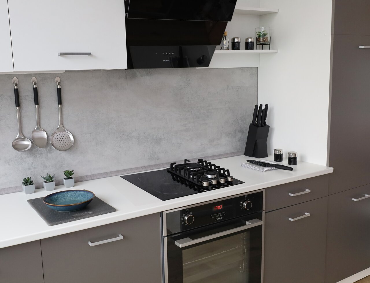 Phönix PG-604ET kombi Gaskochfeld 4 flammig Glaskeramik Kochfeld + Set