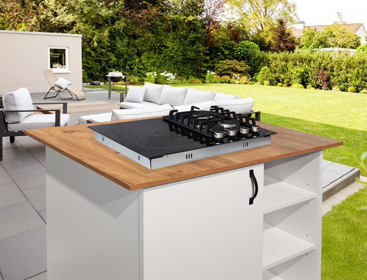 Phönix PG-604ET kombi Gaskochfeld 4 flammig Glaskeramik Kochfeld + Set