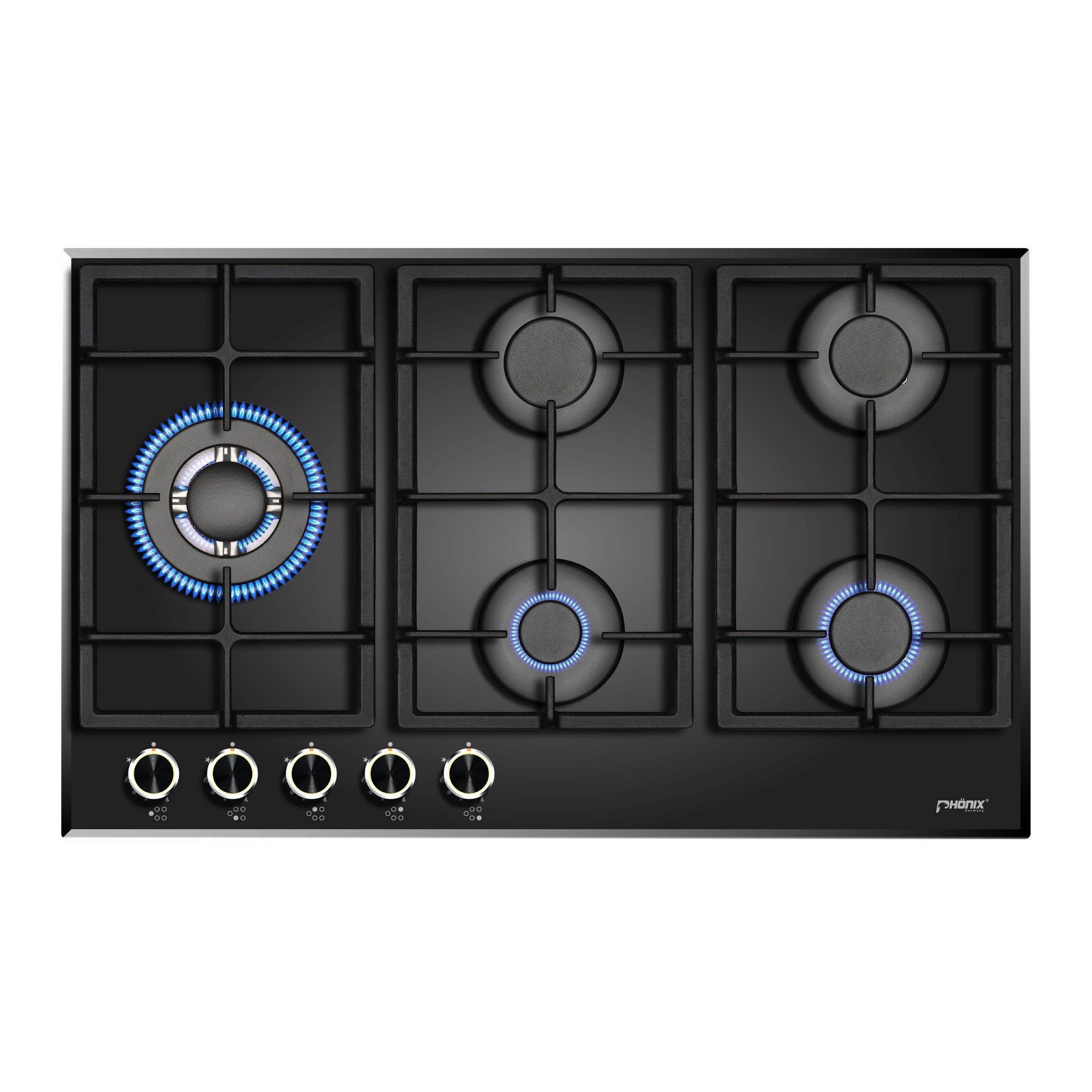 Phönix PG-901LT 5-flammiges Glas-Gaskochfeld mit Wokbrenner