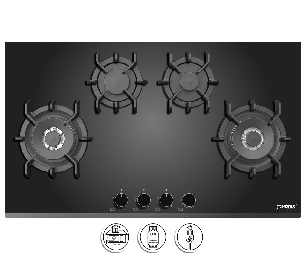 Phönix PG-904SWL Gaskochfeld Gaskocher 4 flammig Propan / Erdgas
