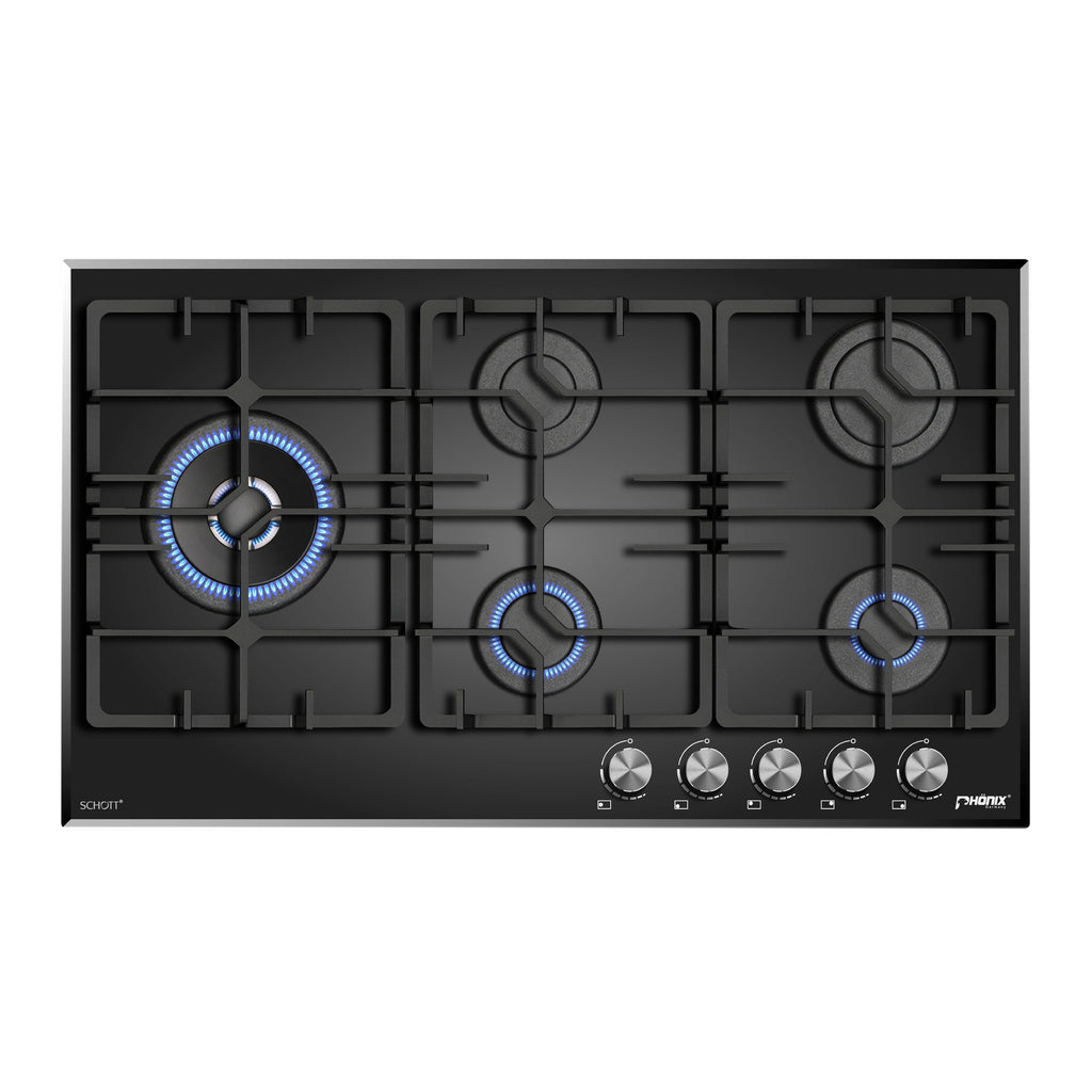 Phönix PG-905L 5-flammiges Glas-Gaskochfeld 90 cm mit Wokbrenner