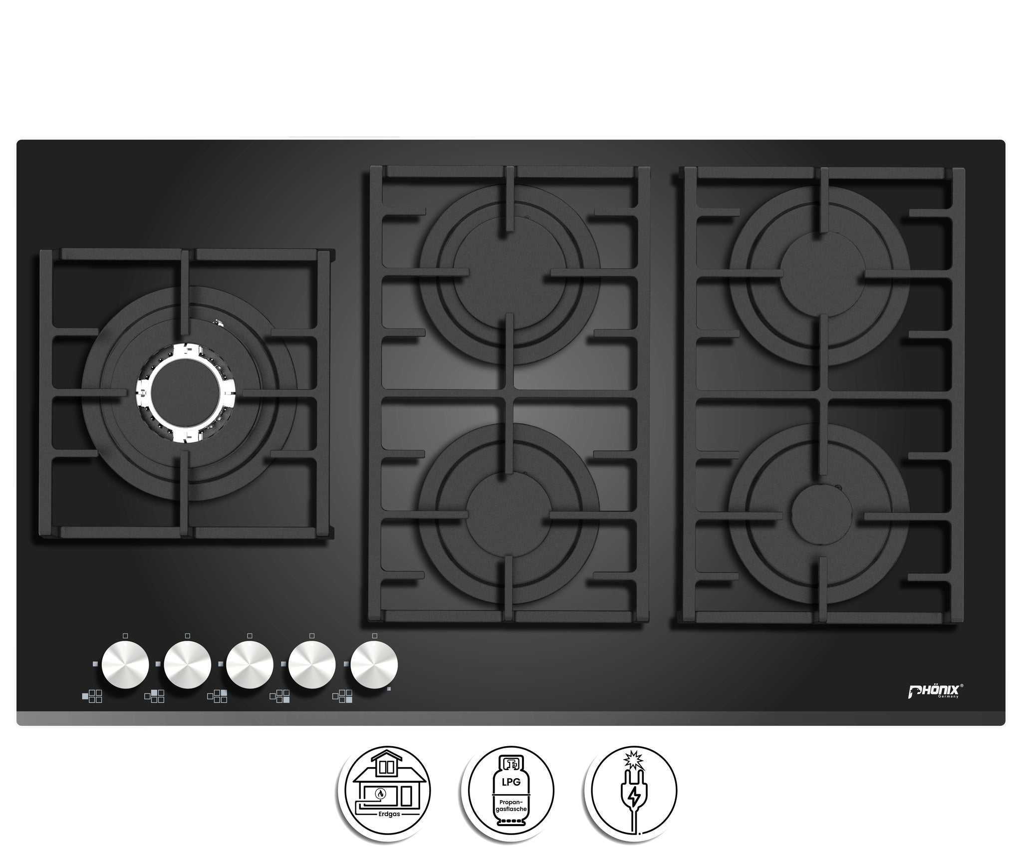 Phönix PG-905SW2L Gaskochfeld Gaskocher 5 flammig Propan / Erdgas
