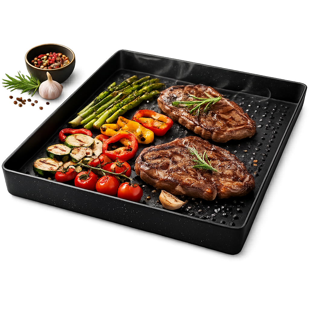 Grillplatte 25 × 22 cm antihaft – Alu-Grillaufsatz für Gaskocher & Gasgrill