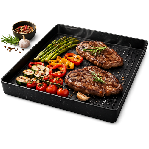 Grillplatte 25 × 22 cm antihaft – Alu-Grillaufsatz für Gaskocher & Gasgrill