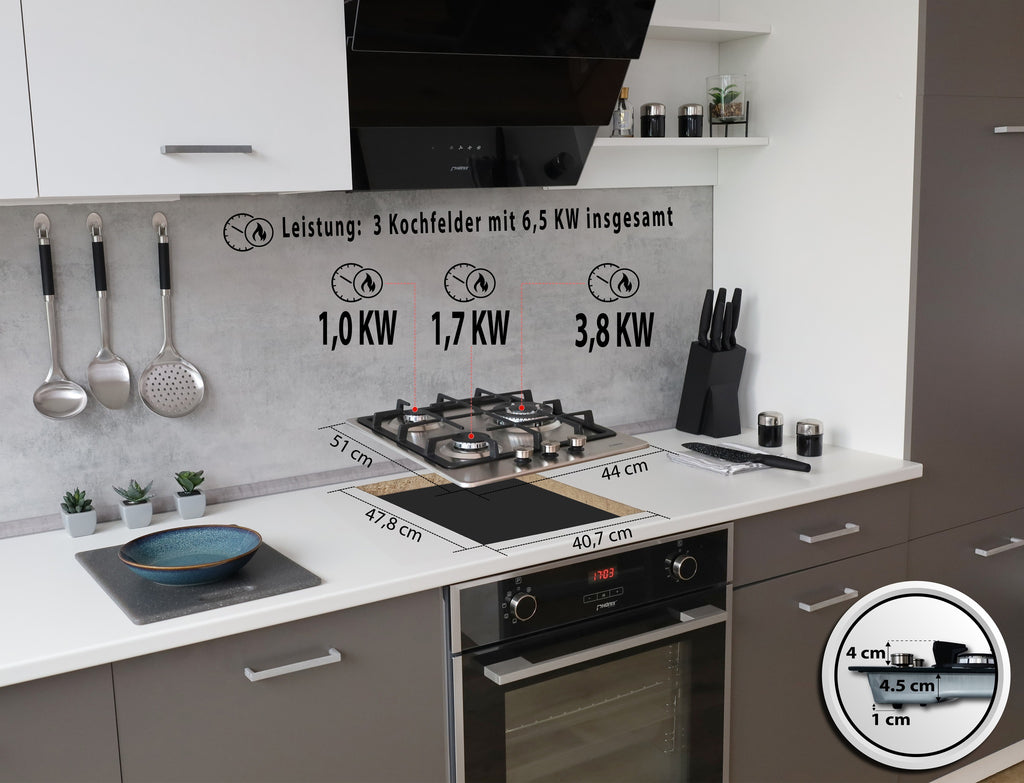 Phönix PS-450T Gaskochfeld 3 flammig Edelstahl Gaskocher + Zubehör