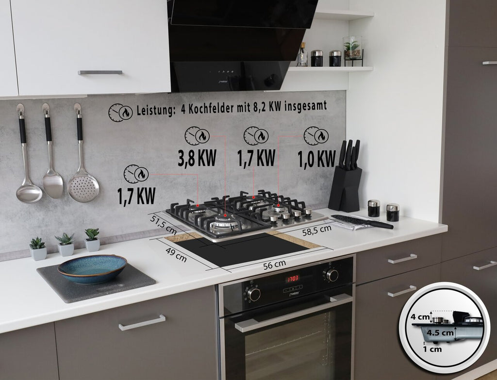 Phönix PS-603T Gaskochfeld 4 flammig Edelstahl Gaskocher Einbauherd