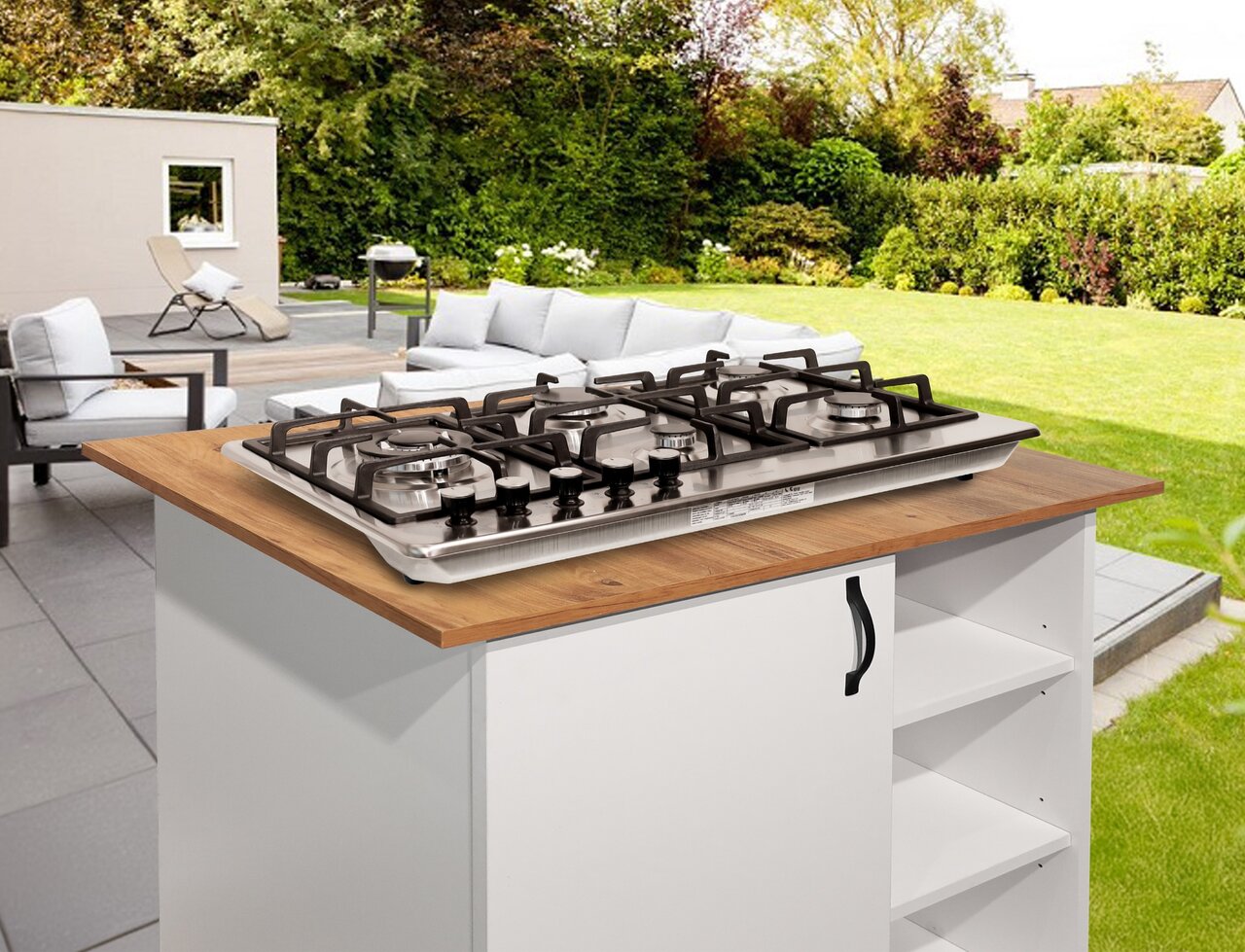Phönix PS-901LT Gaskochfeld Gaskocher 5 flammig Propan / Erdgas + Set