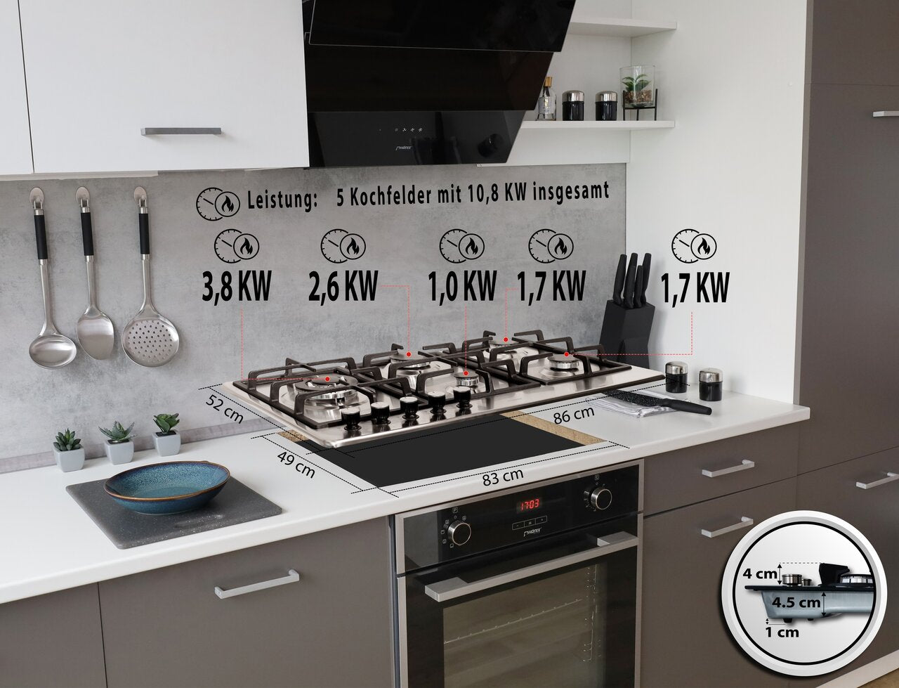 Phönix PS-901LT Gaskochfeld Gaskocher 5 flammig Propan / Erdgas + Set