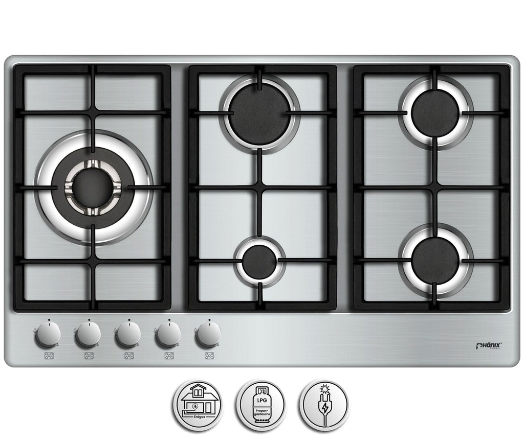 Phönix PS-901LT Gaskochfeld Gaskocher 5 flammig Propan / Erdgas + Set