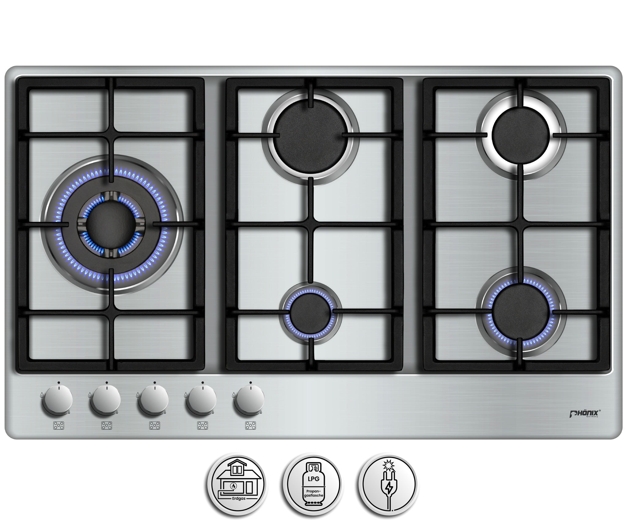 Phönix PS-901LT Gaskochfeld Gaskocher 5 flammig Propan / Erdgas