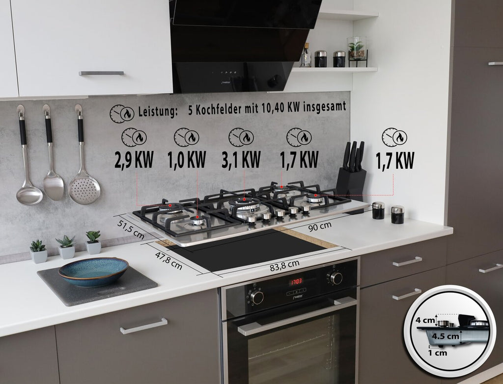 Phönix PS-901T Gaskochfeld Gaskocher 5 flammen Edelstahl Propan /H-Gas