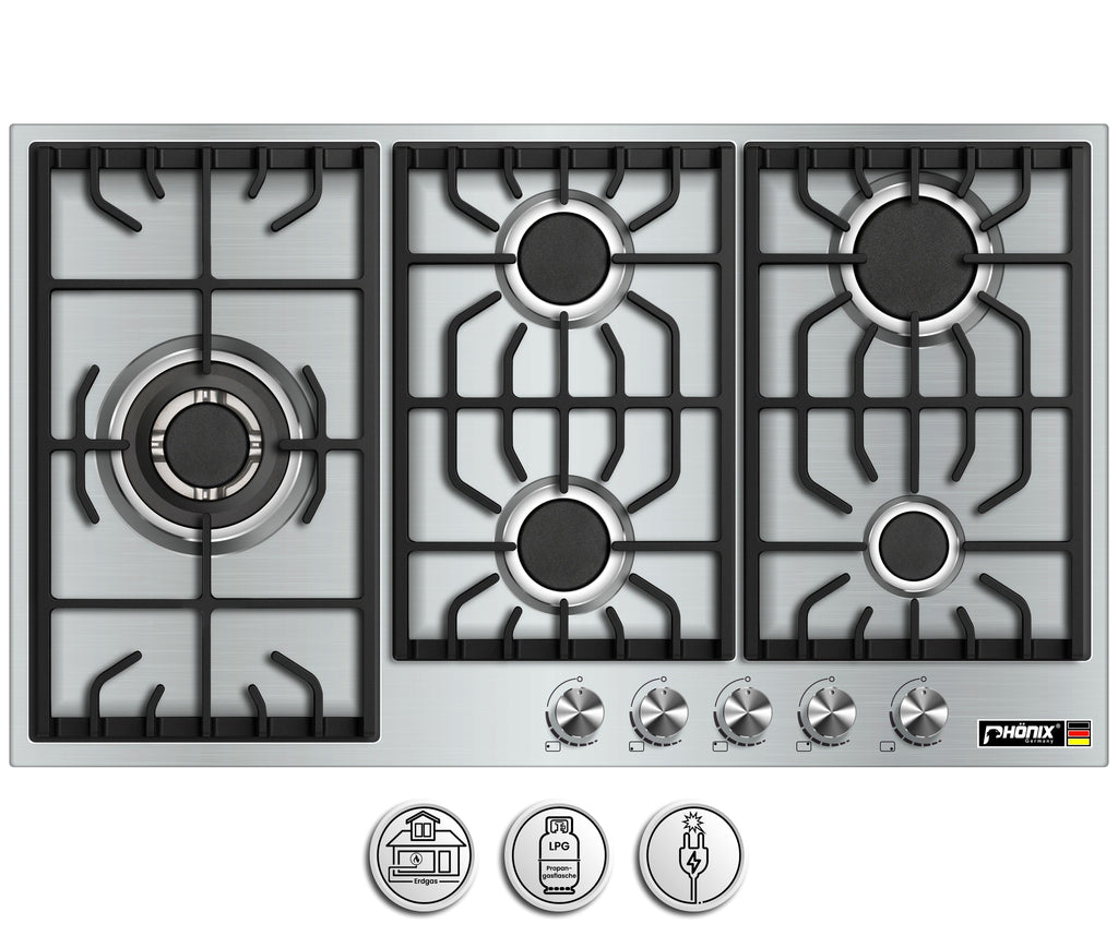 Phönix PS-905L Gaskochfeld Inox Gaskocher 5 flammig Propan /H-Gas