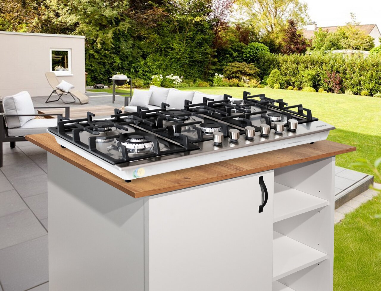 Phönix PS-906L Gaskochfeld 6 flammig Edelstahl 90cm Propan / Erdgas, H