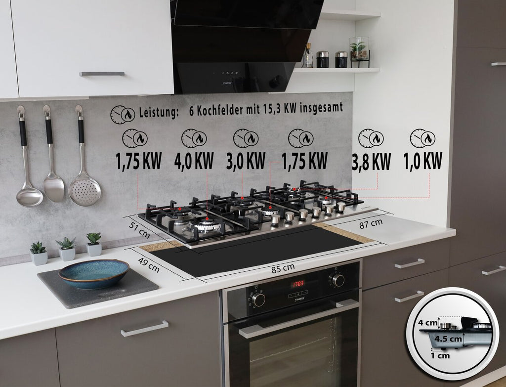 Phönix PS-906L Gaskochfeld 6 flammig Edelstahl 90cm Propan / Erdgas, H