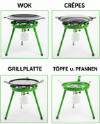 Rsonic RS-9055 4-in-1 Camping-Gaskocher Gasgrill mit Grillplatte, Wok & Tasche