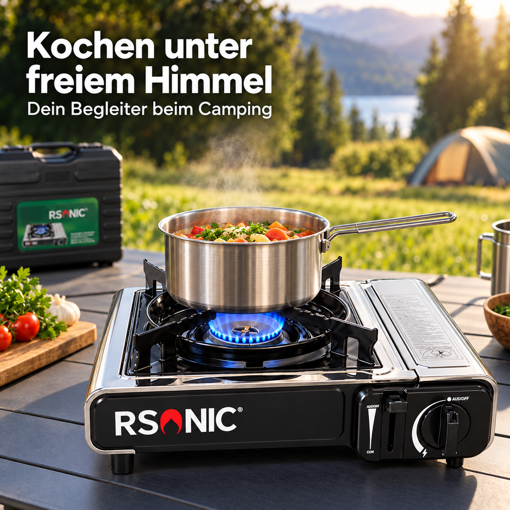 Rsonic Gaskocher Campingkocher 2,2 KW Picknickkocher Kartuschen-Kocher + Koffer