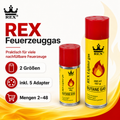 REX Feuerzeuggas Nachfüllgas Butan 140ml / 300ml Universalgas inkl. 5 Adapter