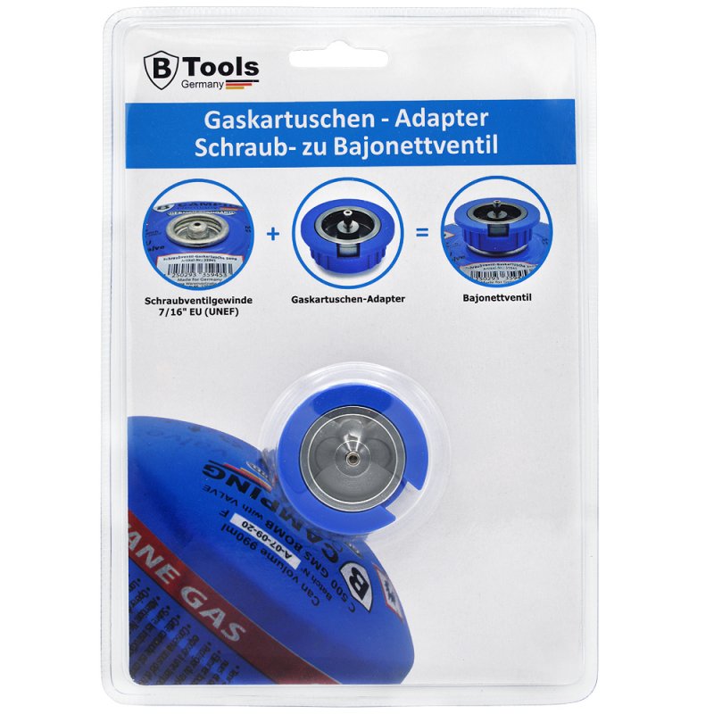 Gaskartuschen-Adapter Schraub- zu Bajonettventil