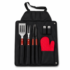 Grillset Grillschürze mit Grillbesteck 7-teilig - BBQ Set Grillzange, Schaber & Fleischgabel