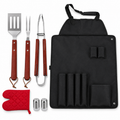 Grillset Grillschürze mit Grillbesteck 7-teilig - BBQ Set Grillzange, Schaber & Fleischgabel