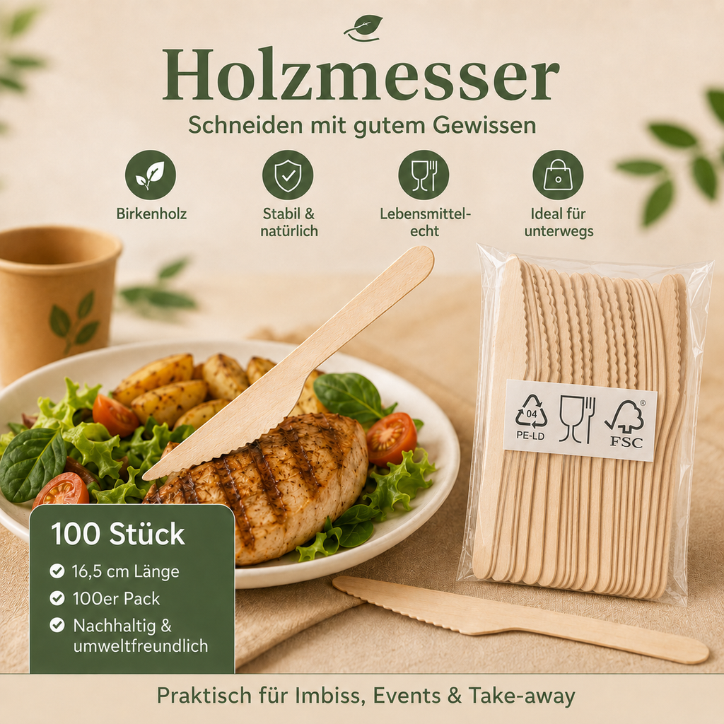 Holzmesser aus Birkenholz 100er Pack für Catering Imbiss Events und Take-away