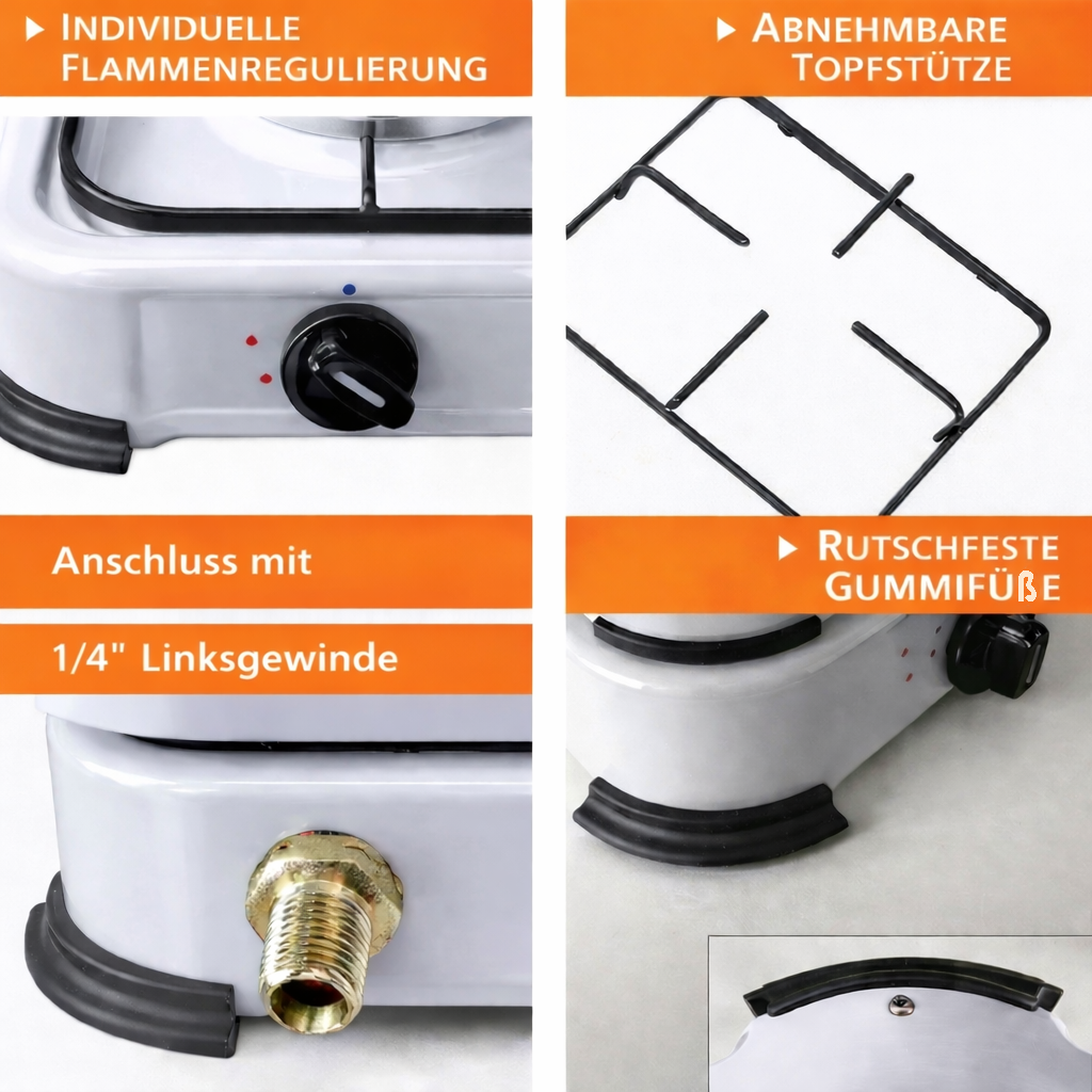 NJ-01 Propan Gaskocher 1 flammig Campingkocher 2,2 KW mit Deckel