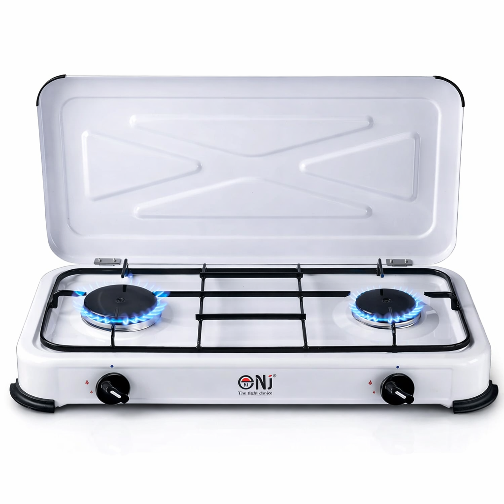 NJ-02 Propan Gaskocher 2 flammig für Camping 3,4 KW mit Deckel