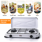 NJ-02 Propan Gaskocher 2 flammig für Camping 3,4 KW mit Deckel