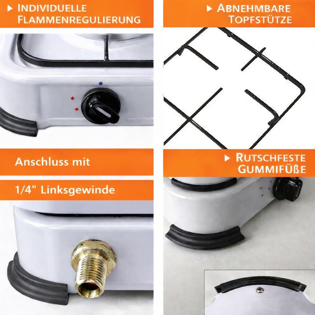 NJ-03 Gaskocher 3-flammig für Camping Propan 4,25 KW Deckel