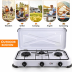 NJ-03 Gaskocher 3-flammig für Camping Propan 4,25 KW Deckel