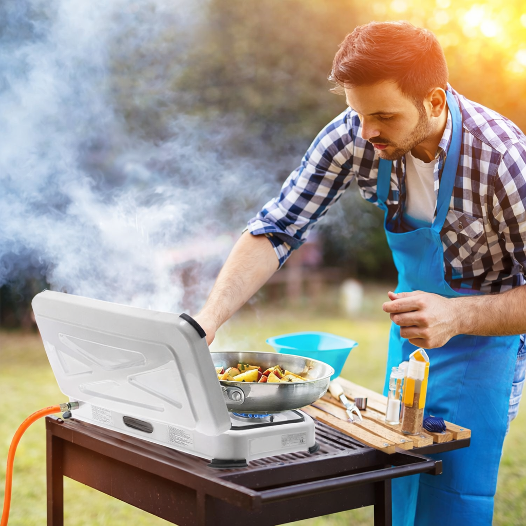 NJ-03 Gaskocher 3-flammig für Camping Propan 4,25 KW Deckel