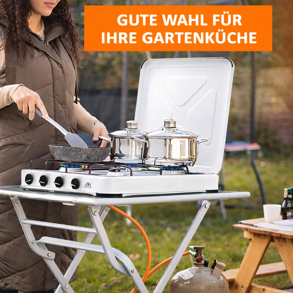 NJ-04 Campingkocher 4 flammig Gas Kocher 5,5 KW Deckel