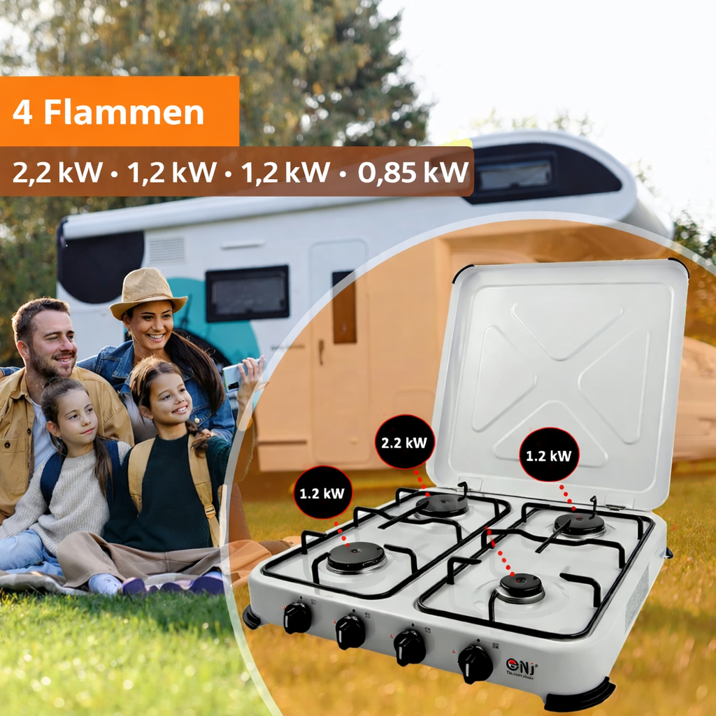 NJ-04 Campingkocher 4 flammig Gas Kocher 5,5 KW Deckel