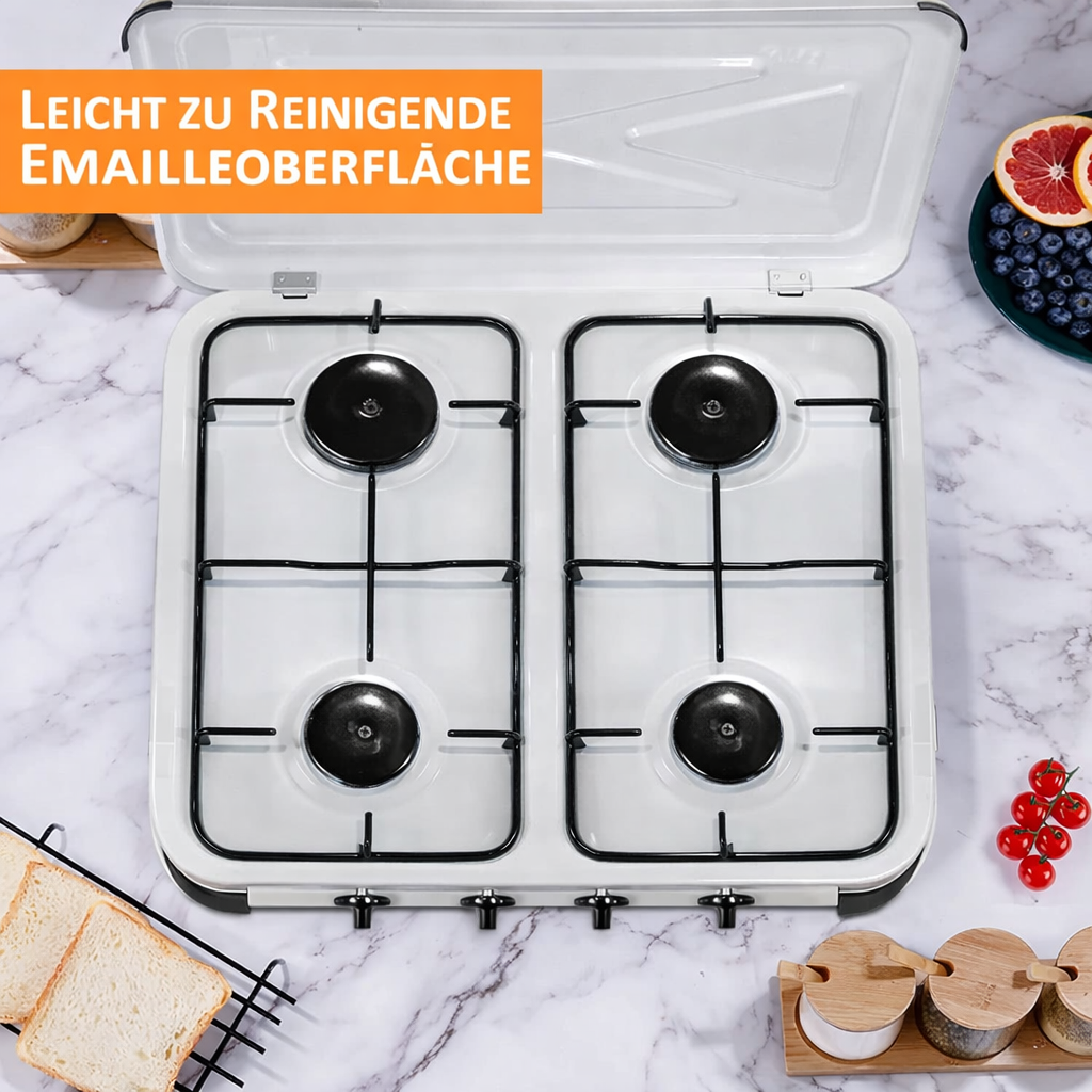 NJ-04 Campingkocher 4 flammig Gas Kocher 5,5 KW Deckel