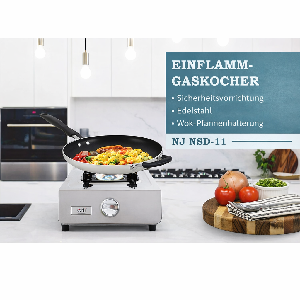 NSD-11 Edelstahl Gaskocher 1 flammig Campingkocher mit Zündsicherung