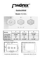 Phönix PG-903L Einbau Gaskochfeld 3 flammig kochmulde Gaskocher 90cm