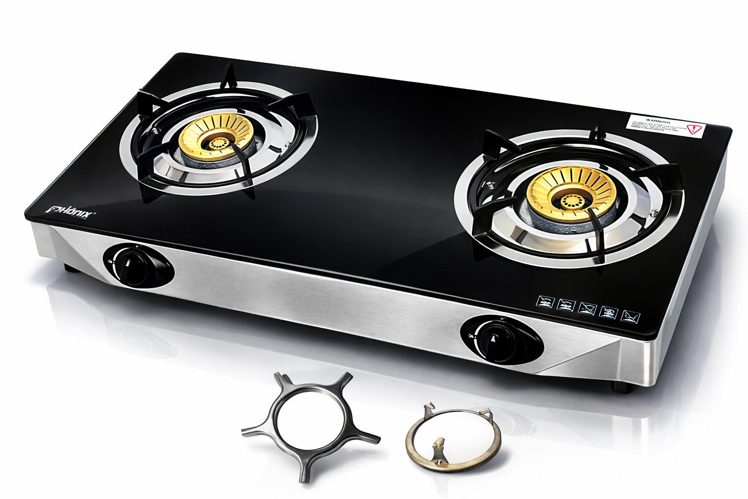 Phönix PS-2 Glas Gaskocher 2 flammig Propan mit Zündsicherung 8 KW