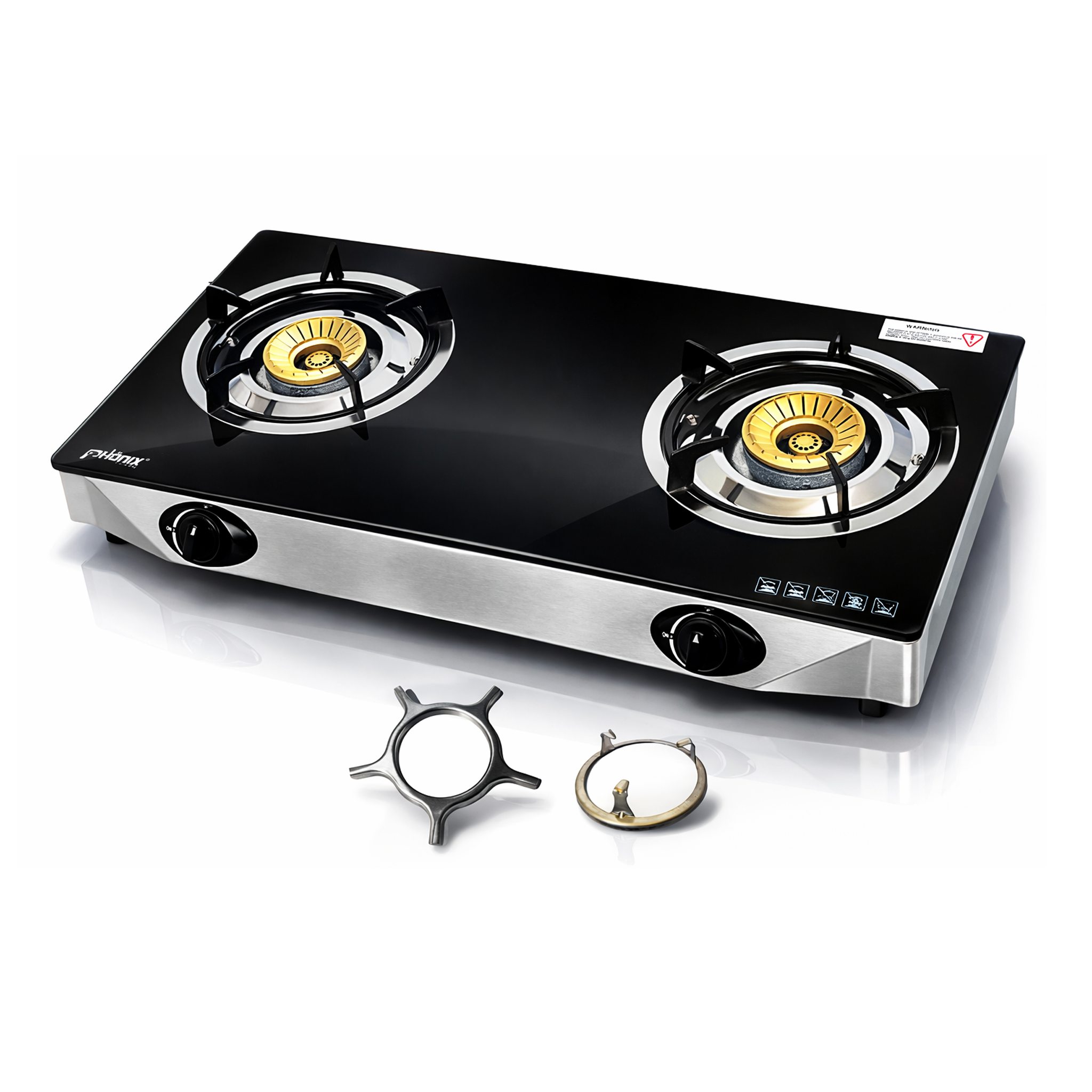 Phönix PS-2 Glas Camping Gaskocher 2 flammig Propan mit Zündsicherung 8 KW